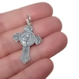 San Francisco de Asís Cruz Colgante en Plata de Ley 925m macizo con 3