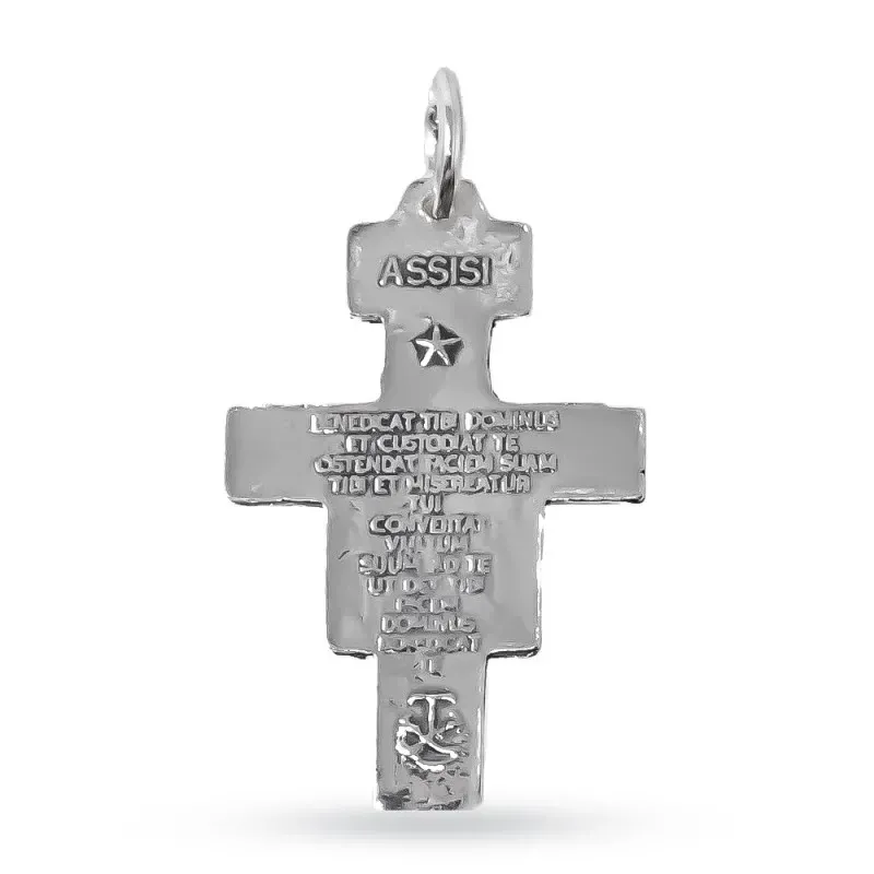 Cruz Crucifijo Cristo San Damián en Plata de Ley 925m maciza de 38 mm