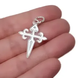 Cruz de Santiago Colgante en Plata de Ley 925m macizo de 32 mm. disti