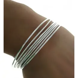 Pulsera plata Ley 925m semanario aros lisos reliados [AC0346]