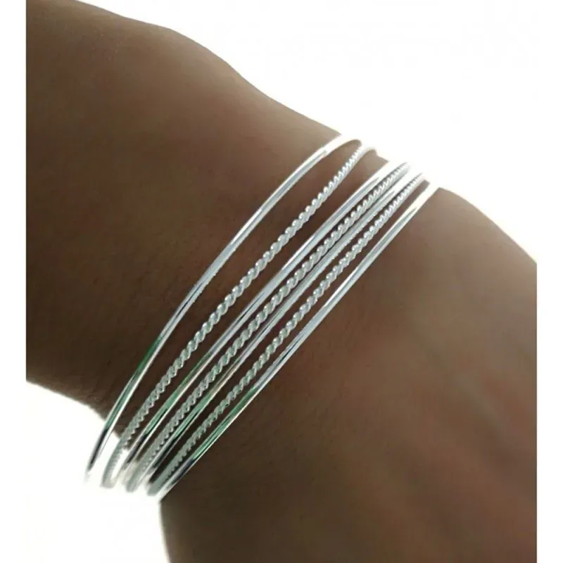Pulsera plata Ley 925m semanario aros lisos reliados [AC0346]