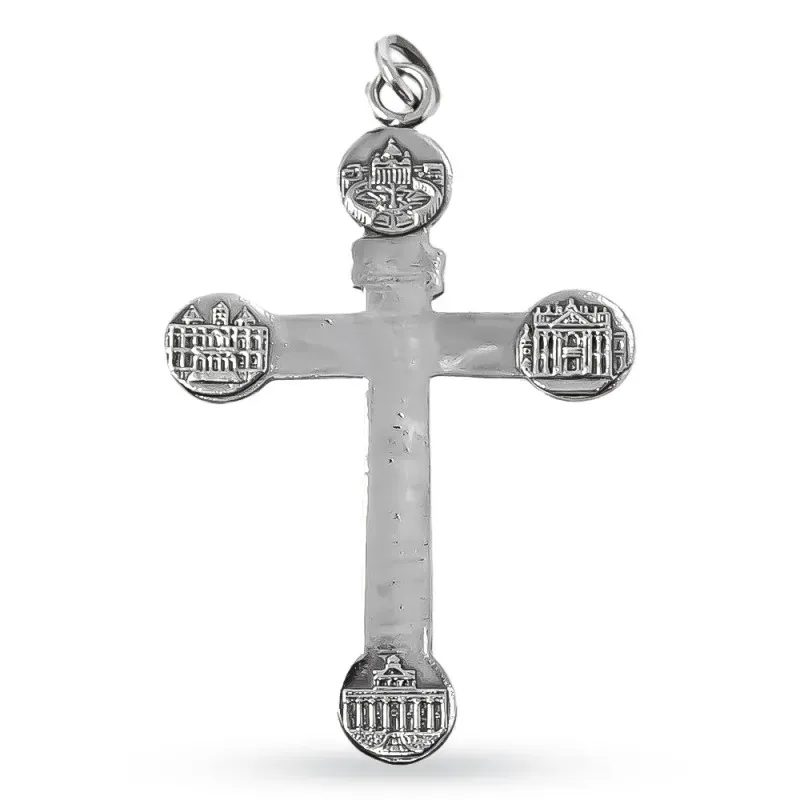 Cruz Crucifijo Colgante Latón 94 mm. representación JHS Cáliz Anuncia