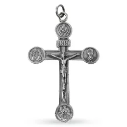 Cruz Crucifijo Colgante Latón 94 mm. representación JHS Cáliz Anuncia