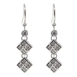 Pendientes oro blanco 18k largos circonitas cierre hippie [378]
