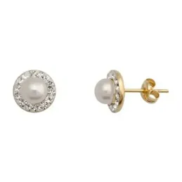 Pendientes oro 18k redondo perla cultivada botón 5,5mm. [5469]
