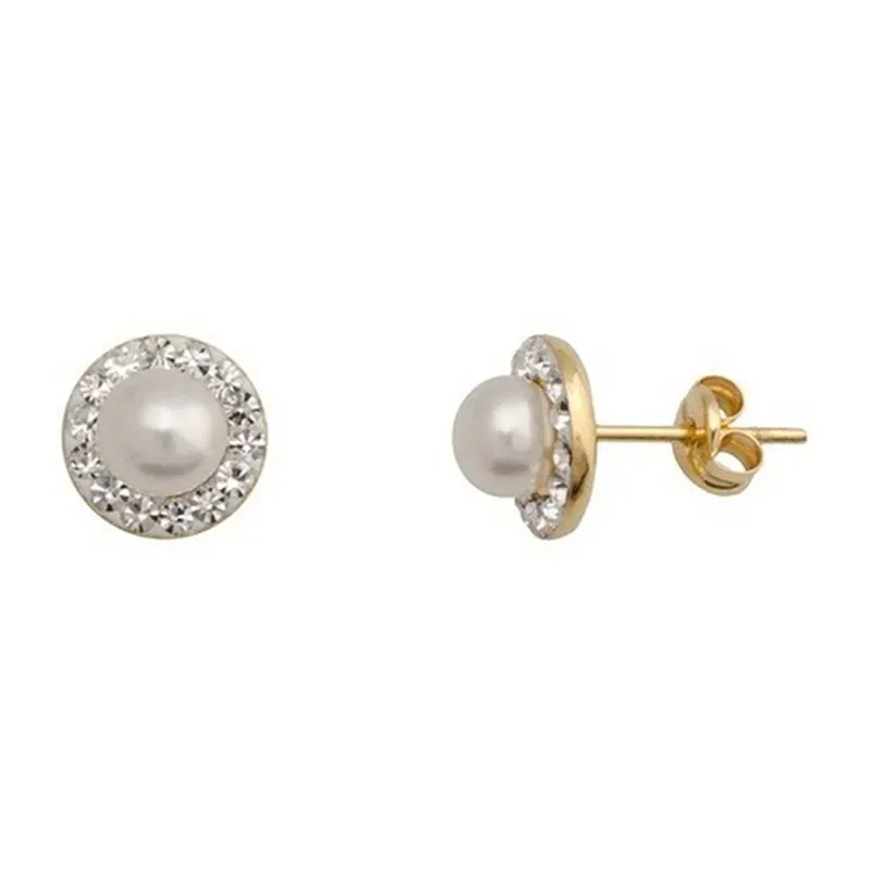 Pendientes oro 18k redondo perla cultivada botón 5,5mm. [5469]