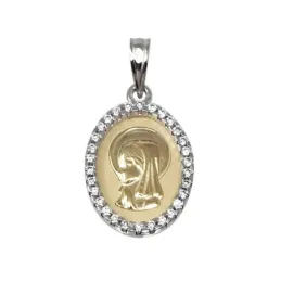Medalla oro 9k Virgen Niña 20x13 bicolor ovalada circonita [7072]