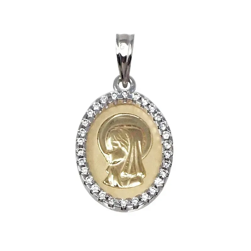 Medalla oro 9k Virgen Niña 20x13 bicolor ovalada circonita [7072]