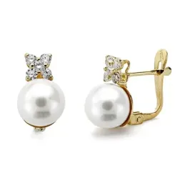 Pendientes oro 18k comunión perla circonita 7mm. [7723]