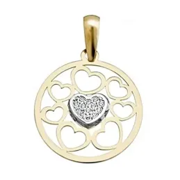Colgante oro 18k bicolor redondo corazón microengaste [8424]