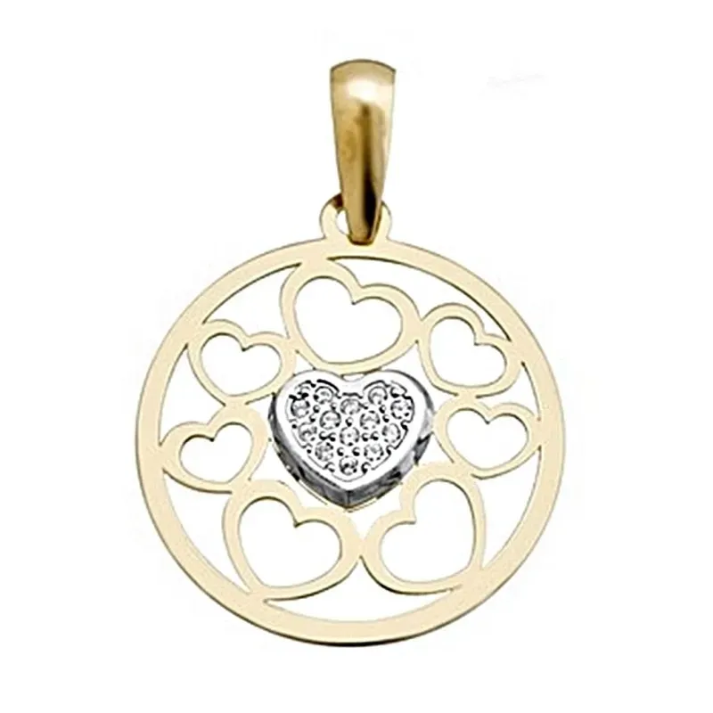 Colgante oro 18k bicolor redondo corazón microengaste [8424]