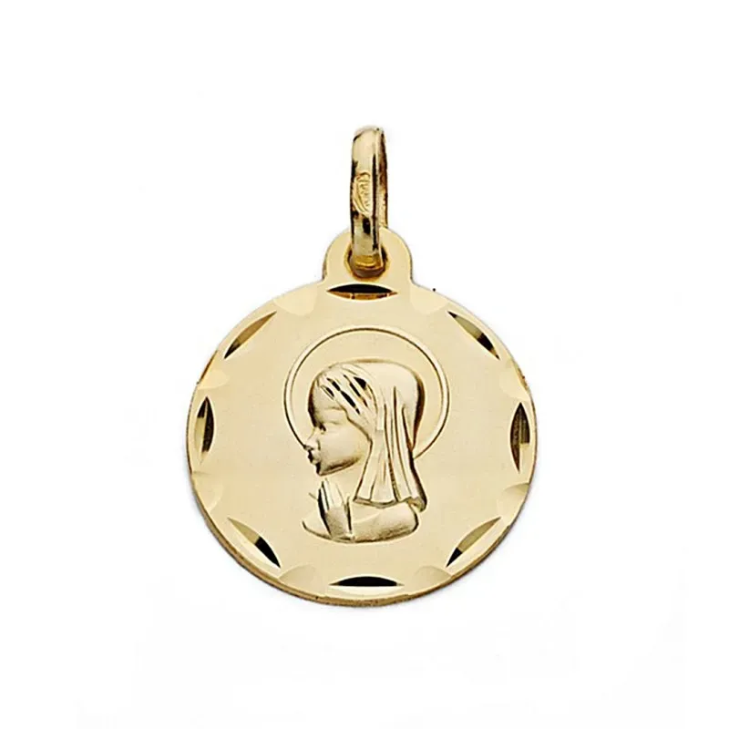 Medalla oro 18k Virgen Niña 16mm. redonda biselada [9097]