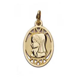 Medalla oro 18k Virgen Niña oval calada 20mm. [AA0183]