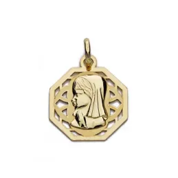 Medalla oro 18k Virgen Niña cerco calado 17mm. [AA0187]