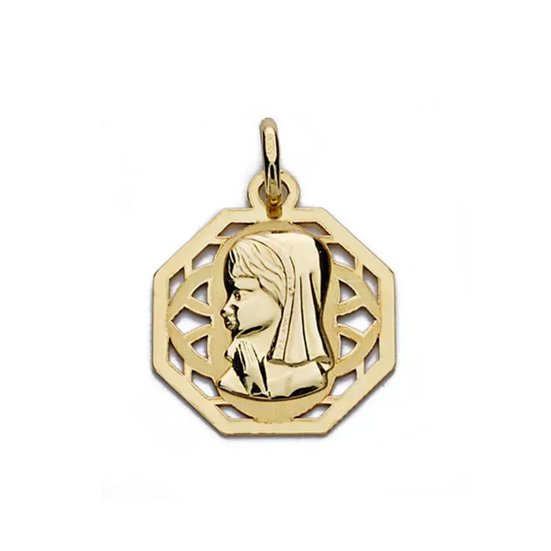 Medalla oro 18k Virgen Niña cerco calado 17mm. [AA0187]