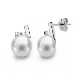 Pendientes oro blanco 18k perla 8mm. circonita [AA0388]