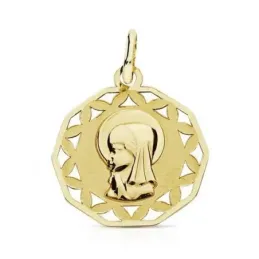 Medalla oro 9k Virgen Niña calada 18mm. [AA0774]