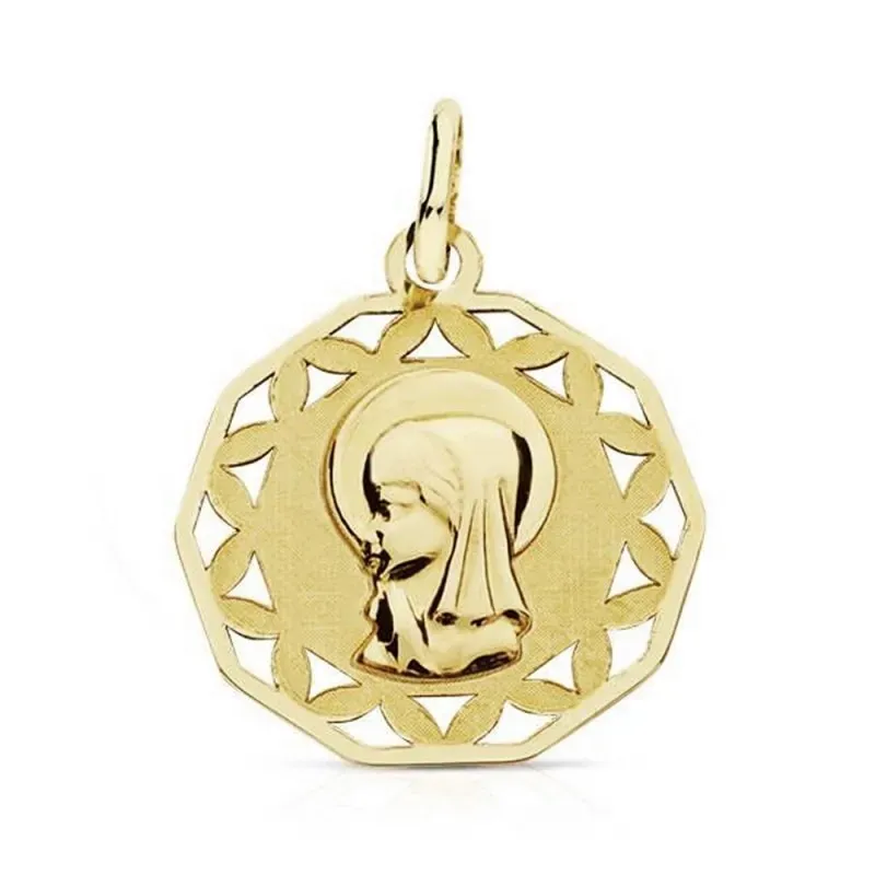 Medalla oro 9k Virgen Niña calada 18mm. [AA0774]