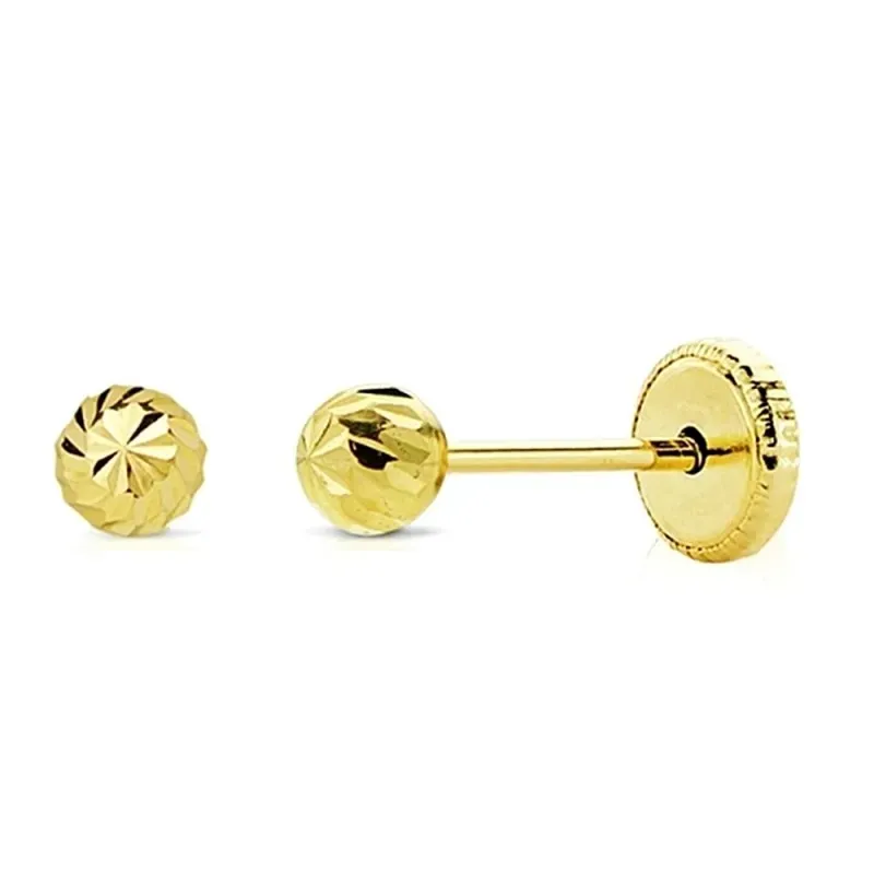 Pendientes oro 18k bola tallada 3mm. cierre tornillo [AA1954]