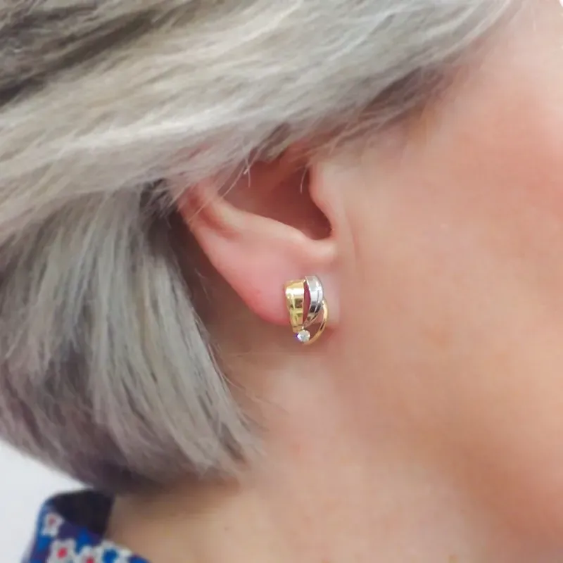 Pendientes oro 18k bicolor 15mm. bandas cierre catalán [AA2180]