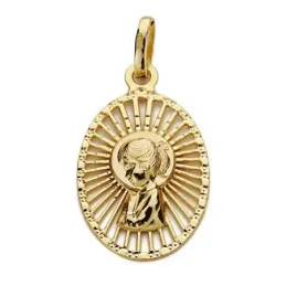 Medalla oro 18k virgen nina 22mm. cerco calado oval [AA1991]