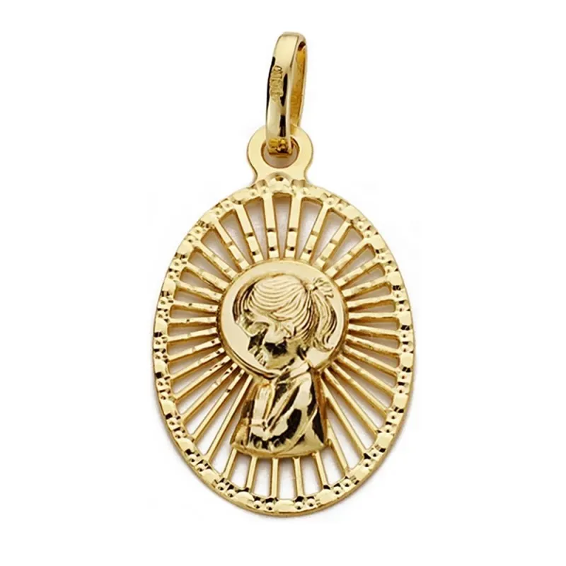 Medalla oro 18k virgen nina 22mm. cerco calado oval [AA1991]