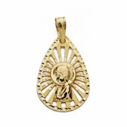 Medalla oro 18k virgen nina 22mm. cerco calado lágrima [AA1992]