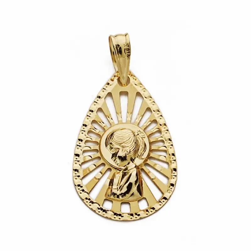 Medalla oro 18k virgen nina 22mm. cerco calado lágrima [AA1992]