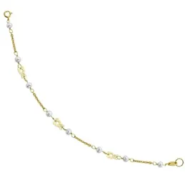 Pulsera oro 18k comunión perlas y ositos 16cm. [AA1986]