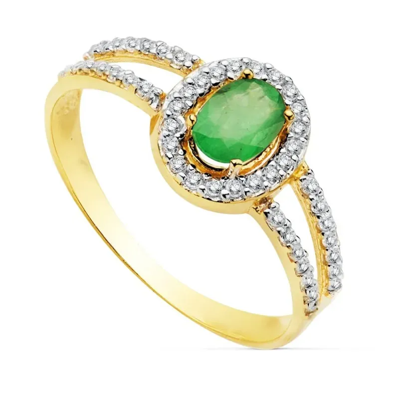 Sortija oro 18k bicolor esmeralda circonitas [AA2236]