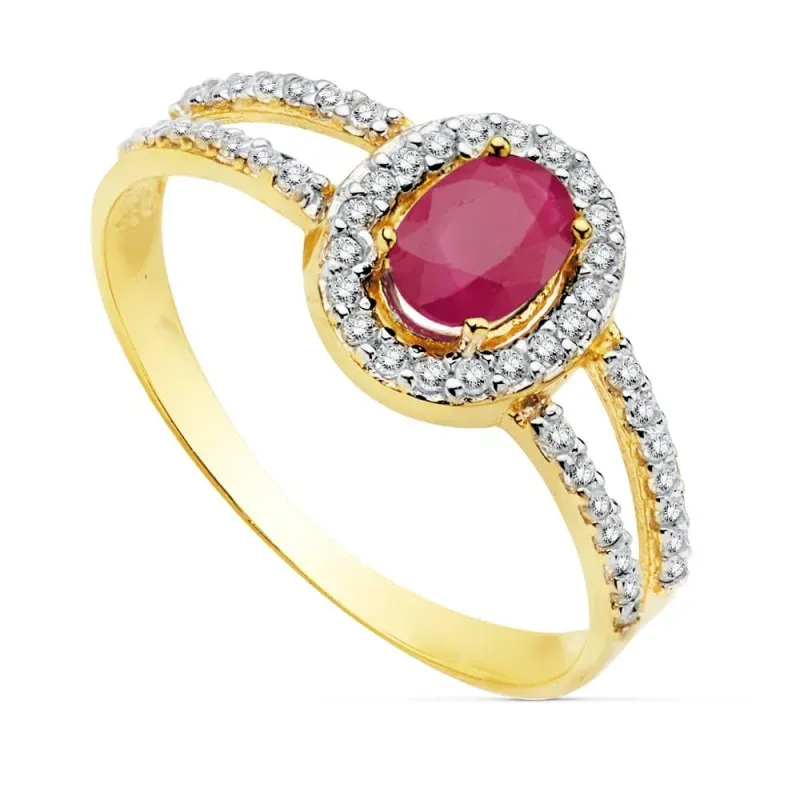 Sortija oro 18k bicolor rubí circonitas [AA2237]
