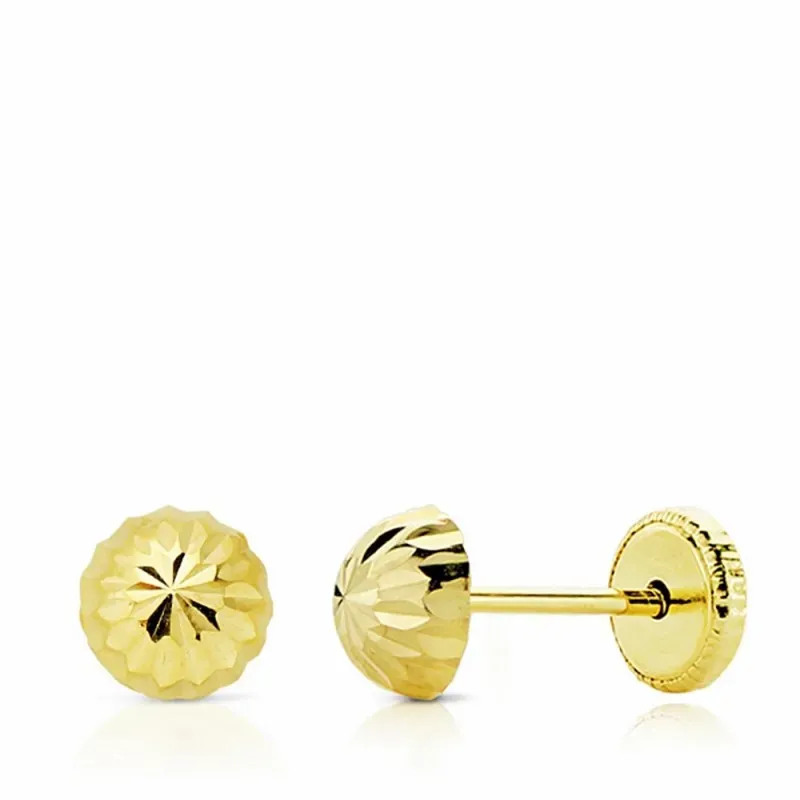 Pendientes oro 18k media bola tallada 5mm. cierre tornillo [AA2636]