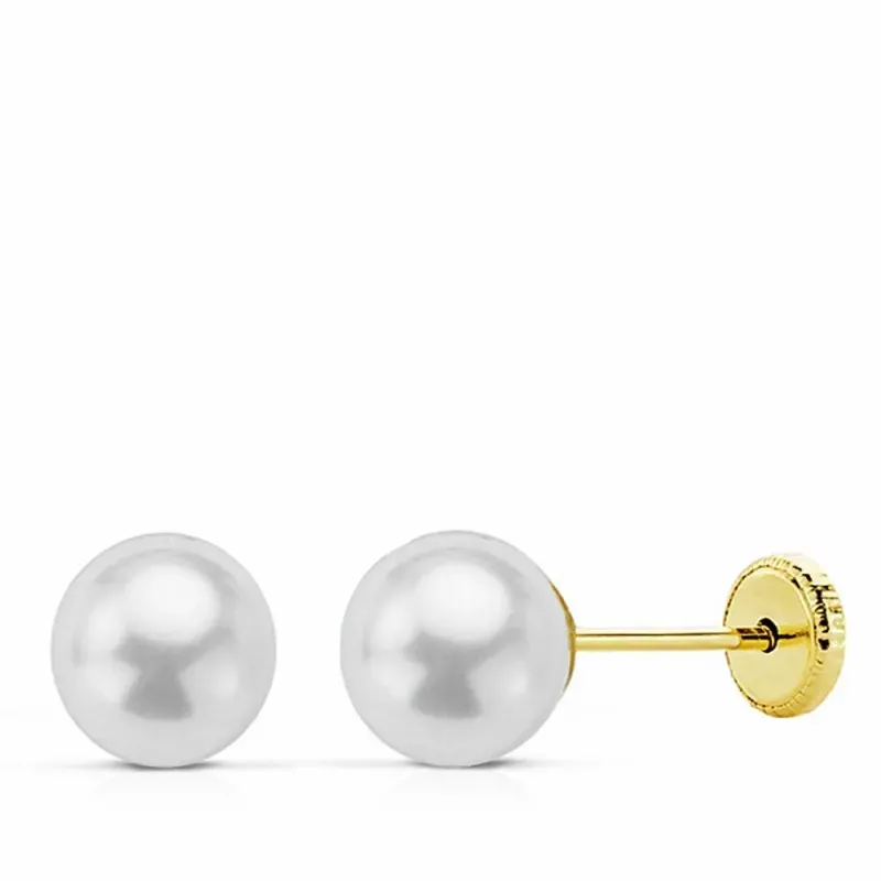 Pendientes oro 18k perla 6mm. cierre tornillo [AA2653]