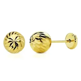Pendientes oro 18k bola tallada 6mm. cierre tornillo [AA2671]
