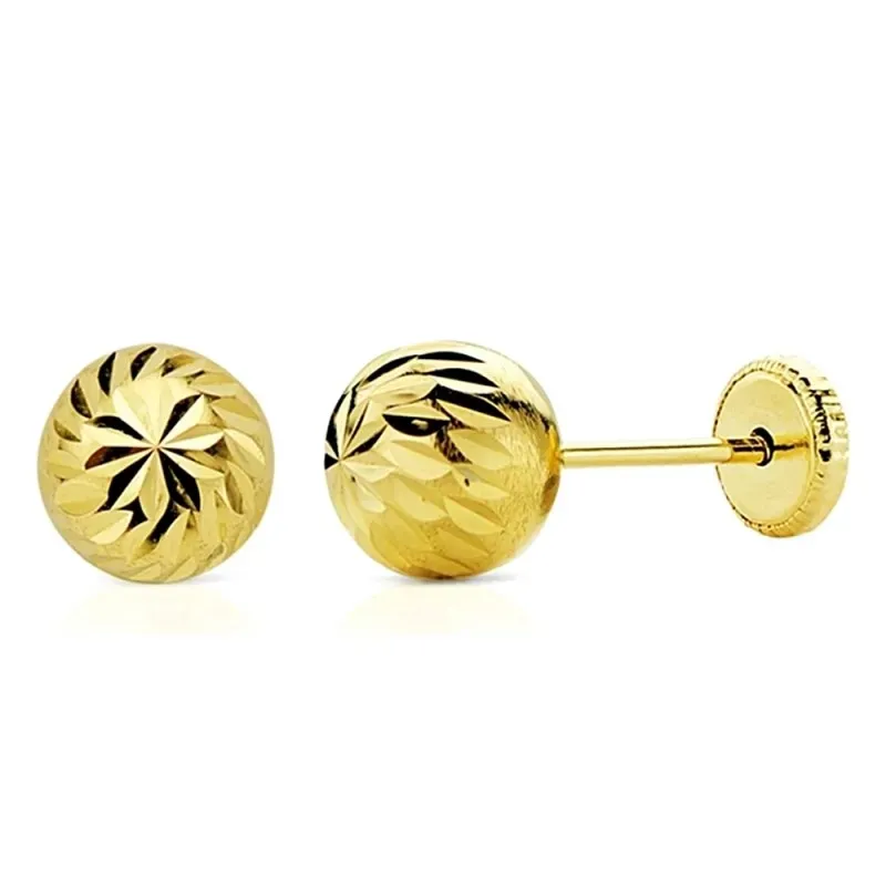 Pendientes oro 18k bola tallada 6mm. cierre tornillo [AA2671]