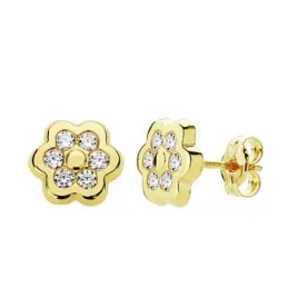 Pendientes oro 9k flor 7mm. circonitas [AA7213]