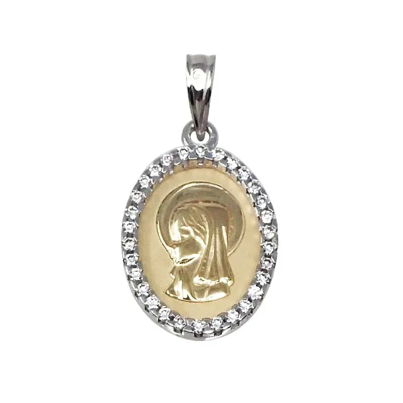 Medalla oro 18k bicolor Virgen Niña 20mm. circonitas [AA7267]