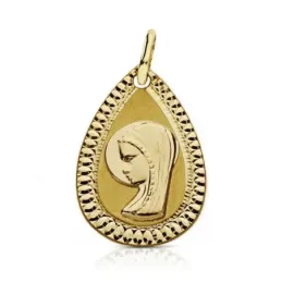 Medalla oro 18k Virgen Niña 20mm. lágrima tallada [AA7271]