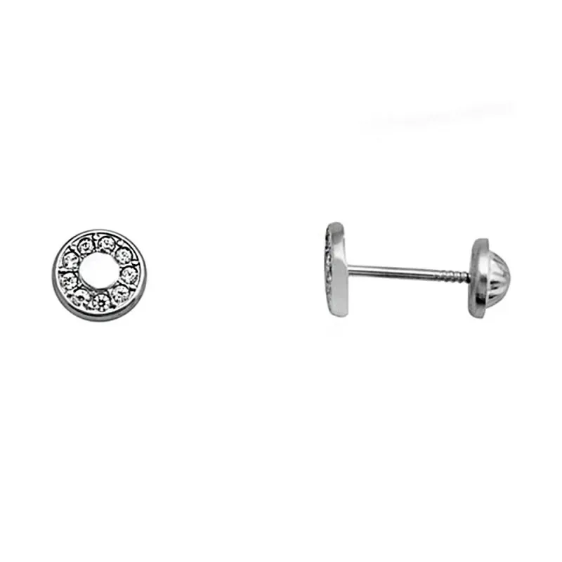 Pendientes oro blanco 18k redondos 6mm. circonita 1mm.  [AA5595]