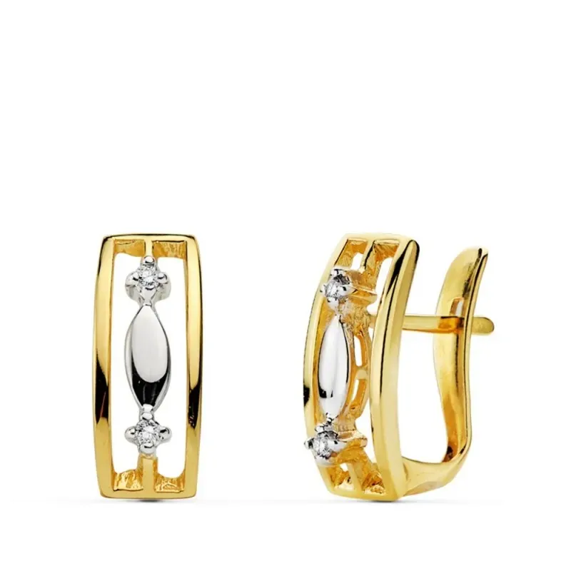Pendientes oro 18k bicolor 13mm. circonita primera comunión [AB0725]