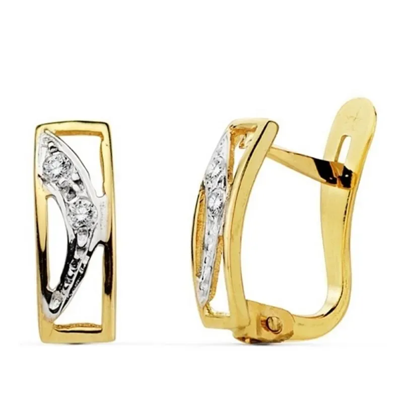 Pendientes oro 18k bicolor 10mm. circonitas primera comunión [AB0729]