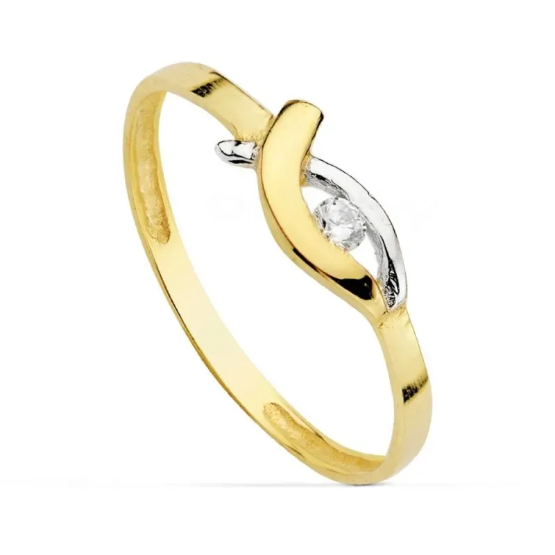 Sortija oro 18k bicolor circonita primera comunión [AB0734]