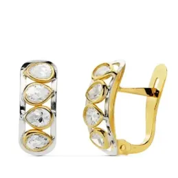 Pendientes oro 18k piedras pera bicolor 14mm.  [AB0745]