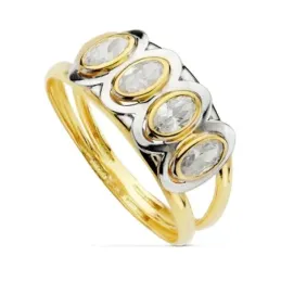 Sortija oro 18k piedras oval bicolor primera comunión [AB0748]