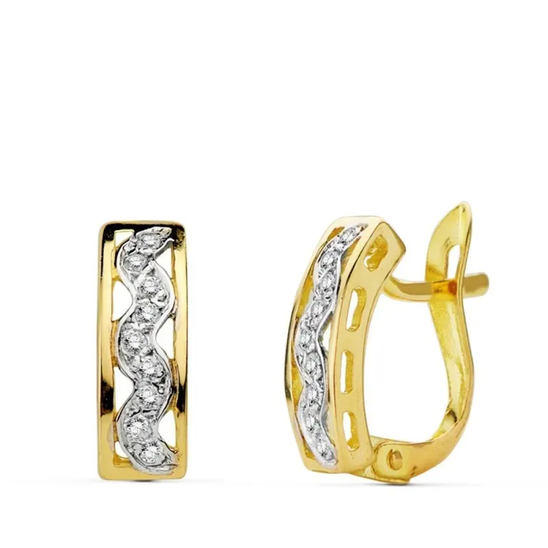 Pendientes oro 18k bicolor circonitas primera comunión [AB0749]