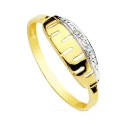 Sortija oro 18k bicolor circonitas greca [AB1774]