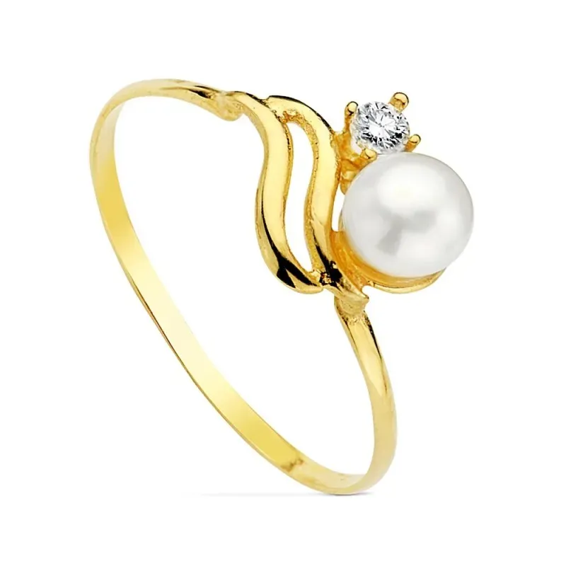 Sortija oro 18k perla circonitas 7mm. [AB1777]
