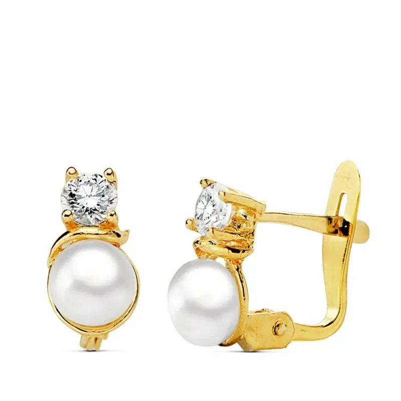 Pendientes oro 18k perla circonita redonda 8mm. [AB1778]