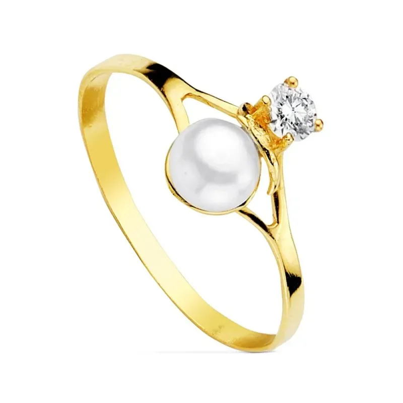 Sortija oro 18k perla circonita redonda [AB1779]