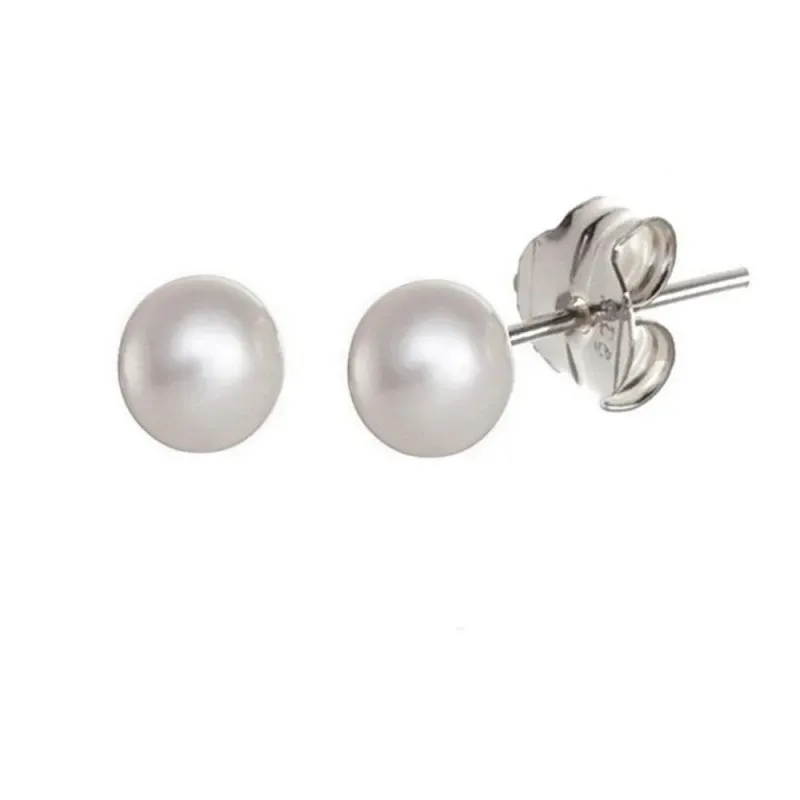 Pendientes plata Ley 925m perla sintética 4mm. [AB1125]